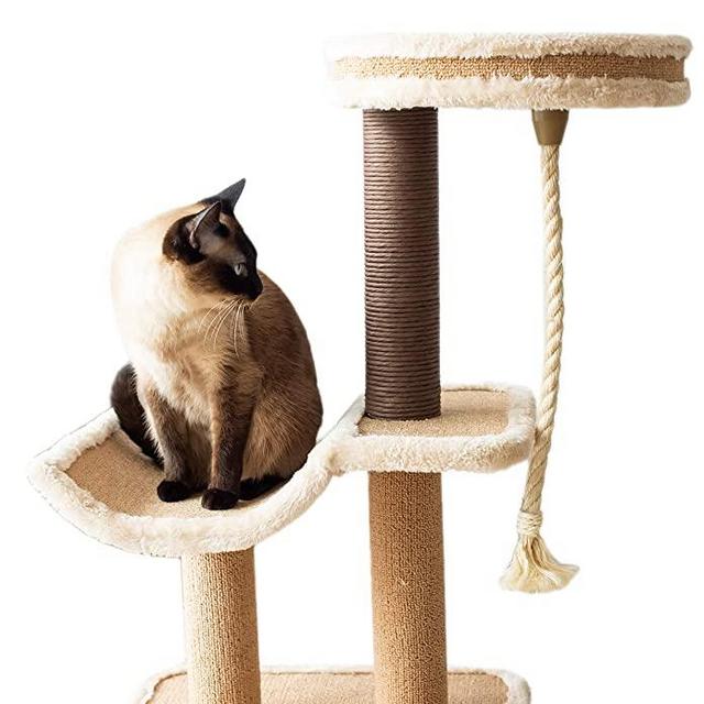 Catry Cat Tree Cradle Bed with Natural Sisal Scratching Posts and Teasing Rope for Kitten