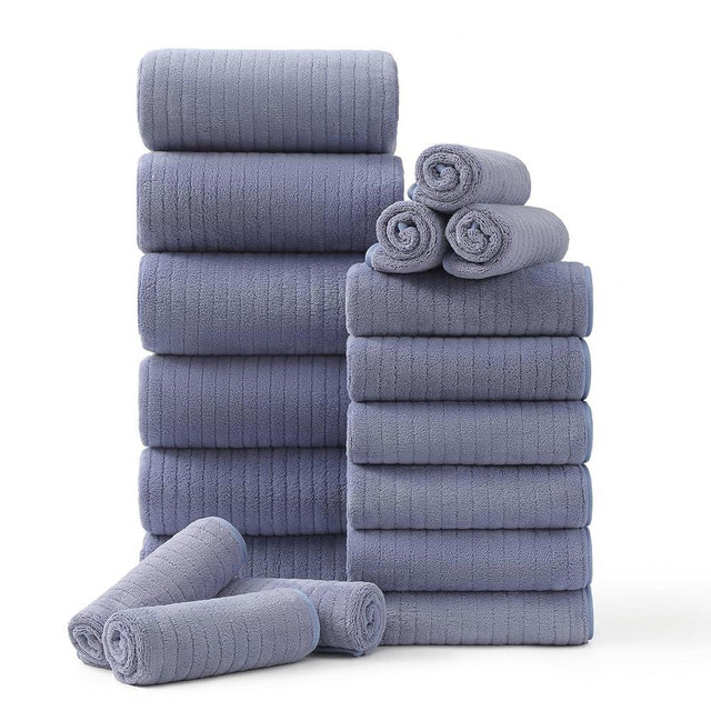 18 Piece Family Bath Towel Set Include 6 Bath Towels,6 Hand Towels and 6 Washcloths Soft Bathroom Towel with Hanging Loops,Highly Absorbent Quick Dry Towels Set for Bathroom,Hotel and Spa-Violet
