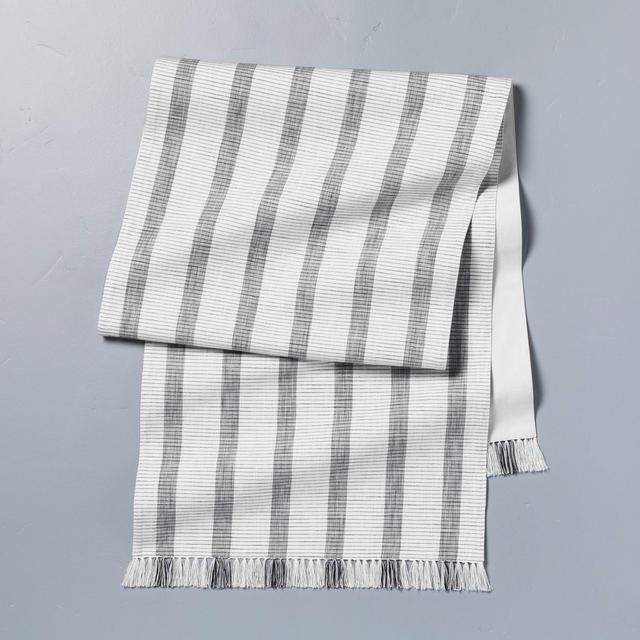 Oversized Bold Stripes Fringe Table Runner Dark Gray/Sour Cream - Hearth & Hand™ with Magnolia