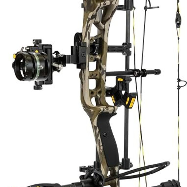 Bear Archery Adapt 2 HP RTH+, The Hunting Public Collaboration, Right-Handed, DHC Hybrid Cam, 27"–32" Draw Length, 55–70lbs Draw Weight, Trophy Ridge Ready-to-Hunt Plus Package, Mossy Oak Bottomland