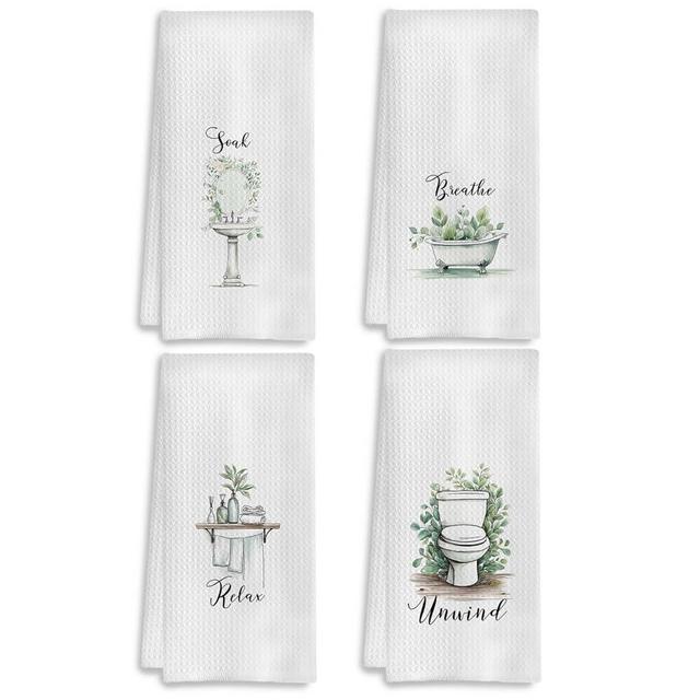 COWEB Boho Botanical Bathroom Hand Towels Set of 4, Relax Breathe Soak Unwind Decorative Hand Towels for Gym Yoga Spa Bathroom Decor, 16x24 Inches