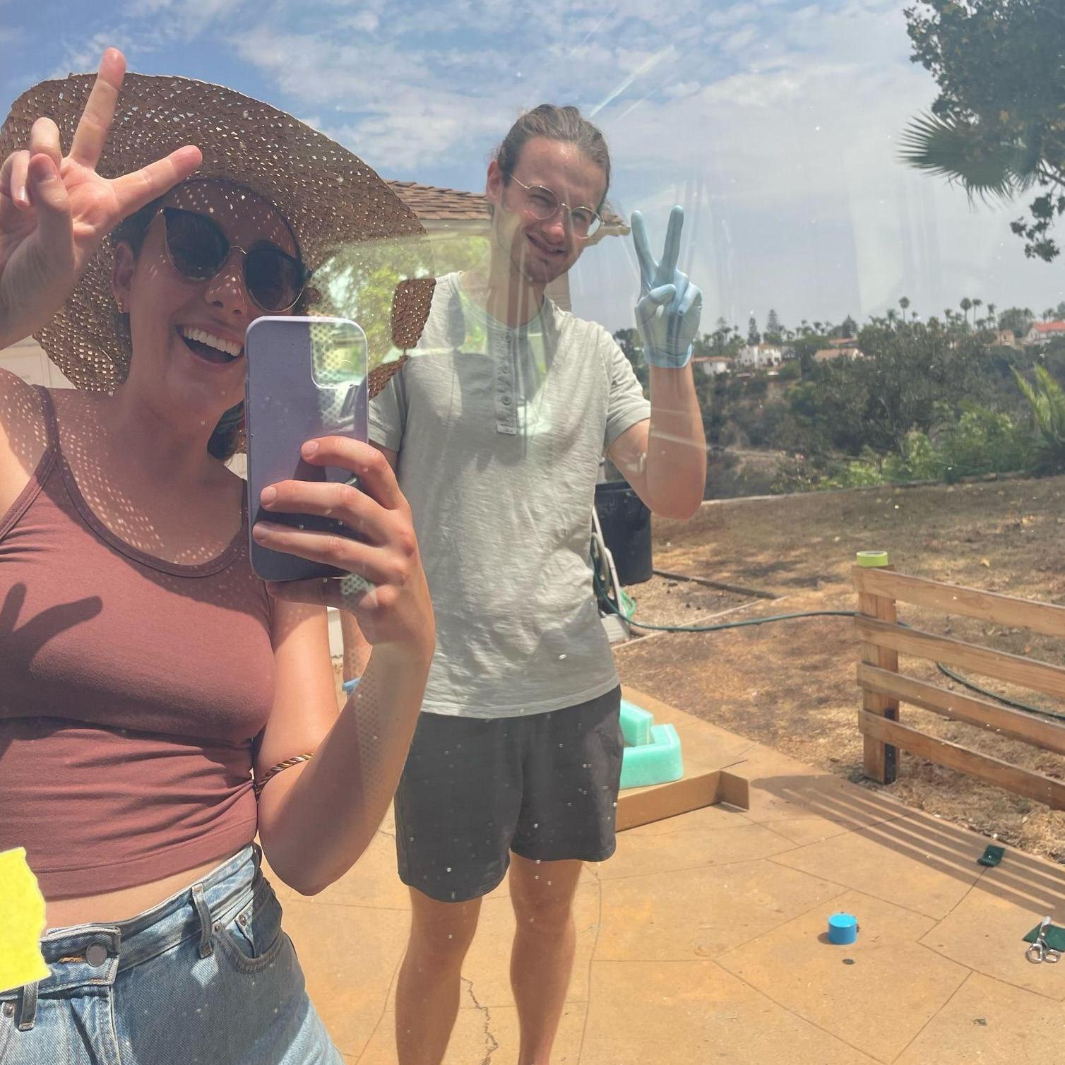 Working on a van build together means lots of bonding (and emotional problem solving). Here, we’ve just installed our own van windows and it was TREACHEROUS.