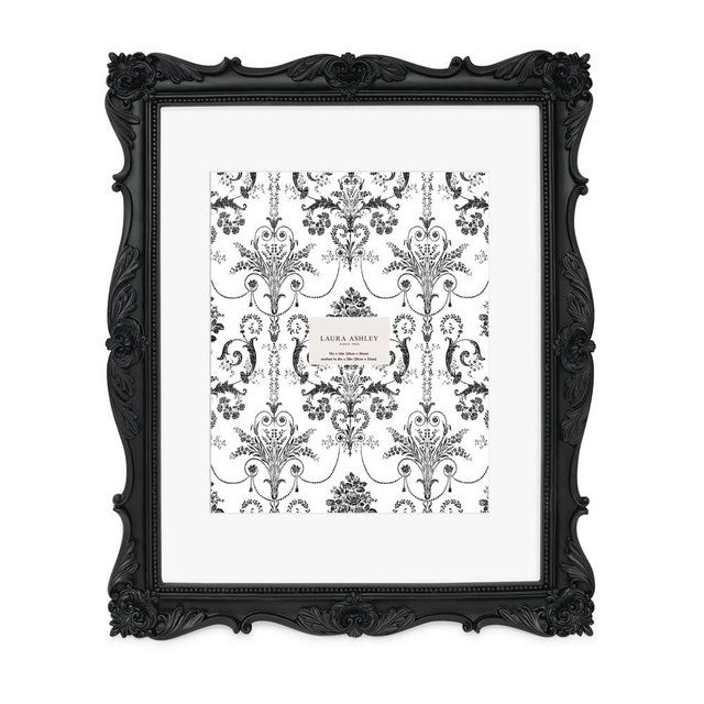 Laura Ashley 11x14 Black Ornate Textured Hand-Crafted Resin Picture Frame, Wall Mount, Decorative Floral Design Home Décor, Photo Gallery, Art, More (Black, 11x14 (Matted 8x10))