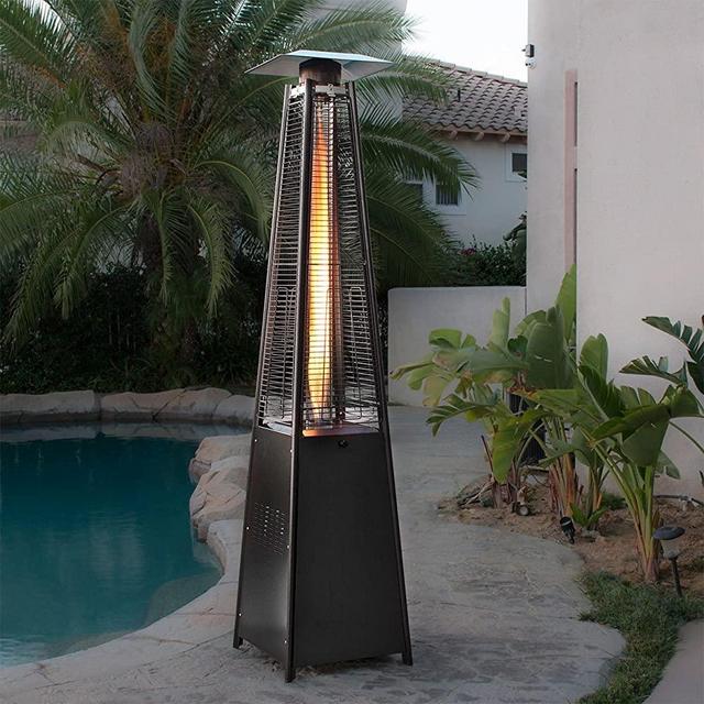 BELLEZE 42,000BTU Deluxe Propane Outdoor Patio Heater Pyramid Dancing Flame Heat with Wheel (CSA Certified) - Black