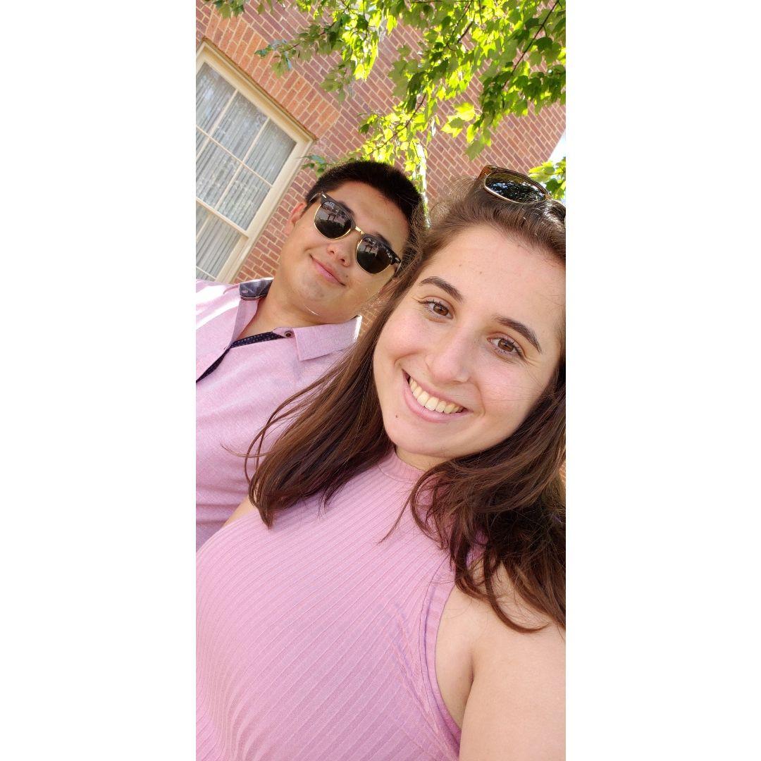 Adventures on the walking mall in Winchester, VA. As always, our outfits coordinate.