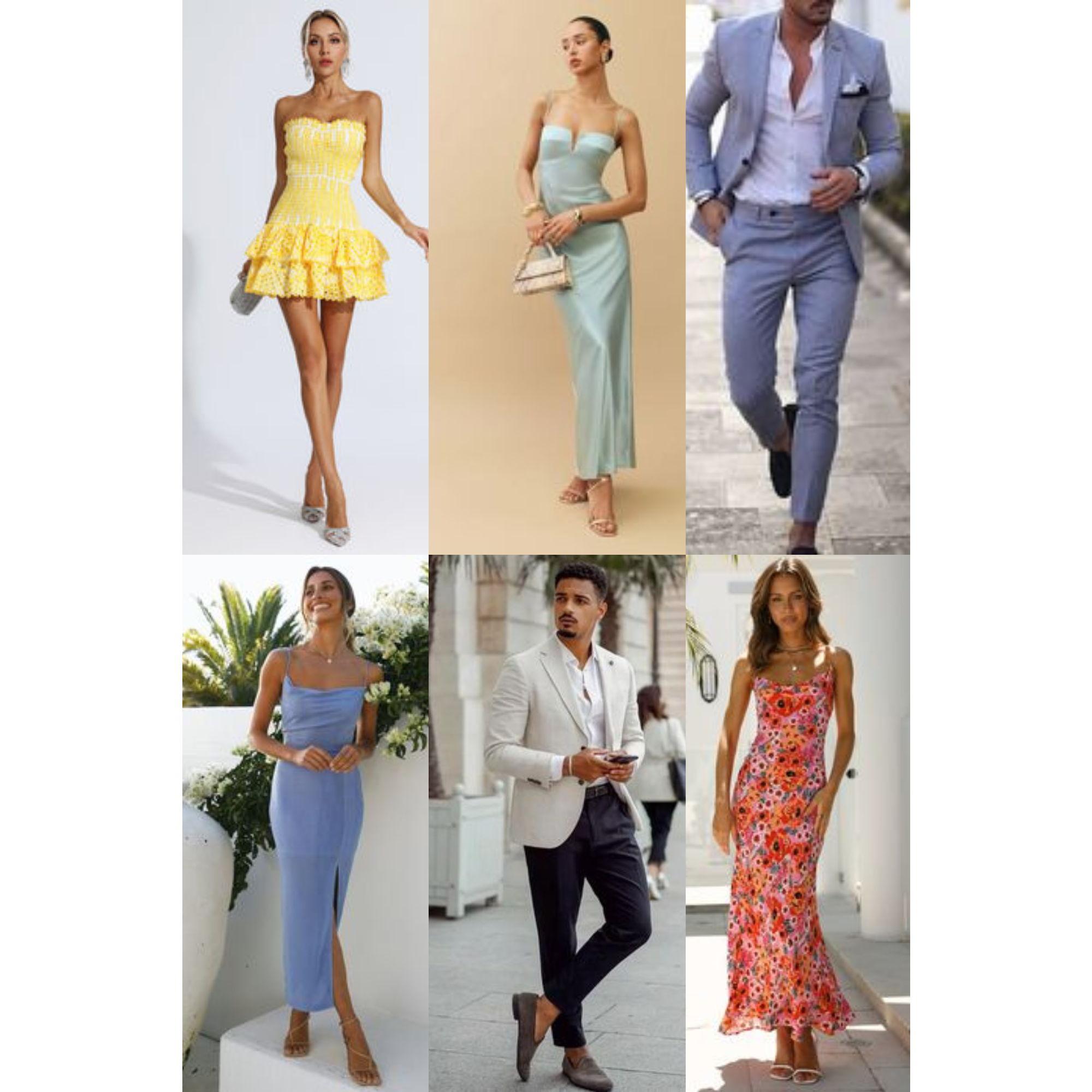 Women-Floor length or nice cocktail dress. Men- Suit with or without a tie