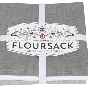 Now Designs Floursack Kitchen Towels, Set of Three, Gray/White/Moonstruck Gray