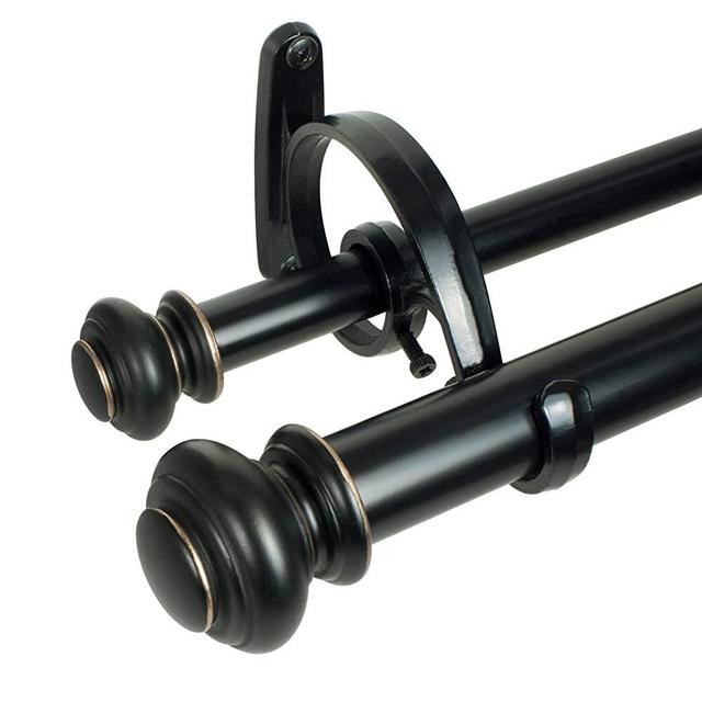 Decopolitan Urn Telescoping Double Drapery Rod Set, 36-72", Antique Bronze