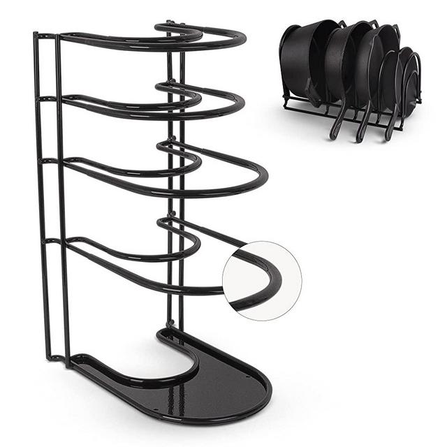 Pan Organizer - Silicone-Coated Non-Slip 15" Heavy Duty Skillet Rack - Kitchen Counter/Cabinet Organization Storage - Holder for Cookie Sheet, Cutting Board, Cast Iron Cookware, Dish, Pot, Lid Stand