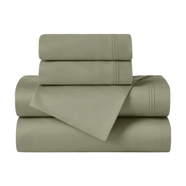 650 Thread Count Egyptian Cotton Sateen 4-Piece Deep Pocket Sheet Set Solid, Queen, Sage - Blue Nile Mills