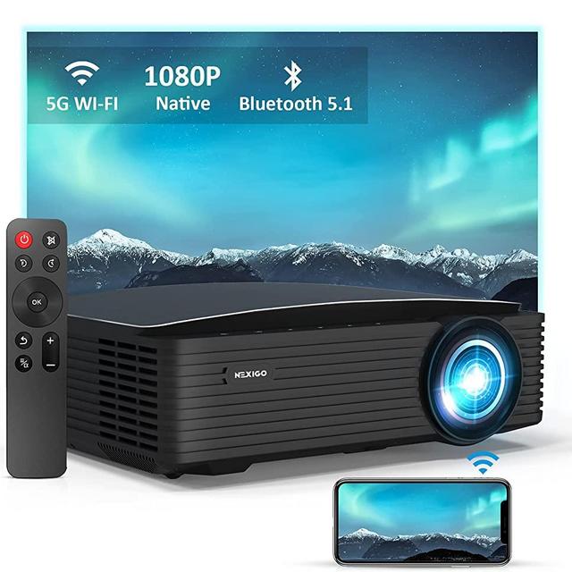 NexiGo PJ20 Outdoor Projector, [350ANSI - Over 10000 Lux Brightness], Native 1080P, Dolby_Sound Support, Movie Projector with WiFi and Bluetooth 5.1, Compatible w/ TV Stick,iOS,Android,Laptop,Console