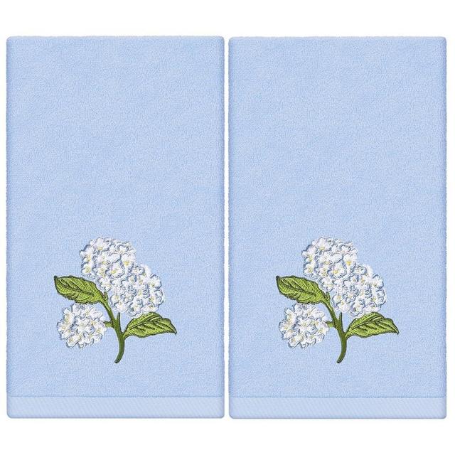 FYSUIMU 2 Pack Hydrangea Floral Hand Towels Cotton Embroidered Blue Flower Bathroom Towel Dish Towel for Summer Hand Drying Cleaning Cooking, 29.5 x 13.7 Inch