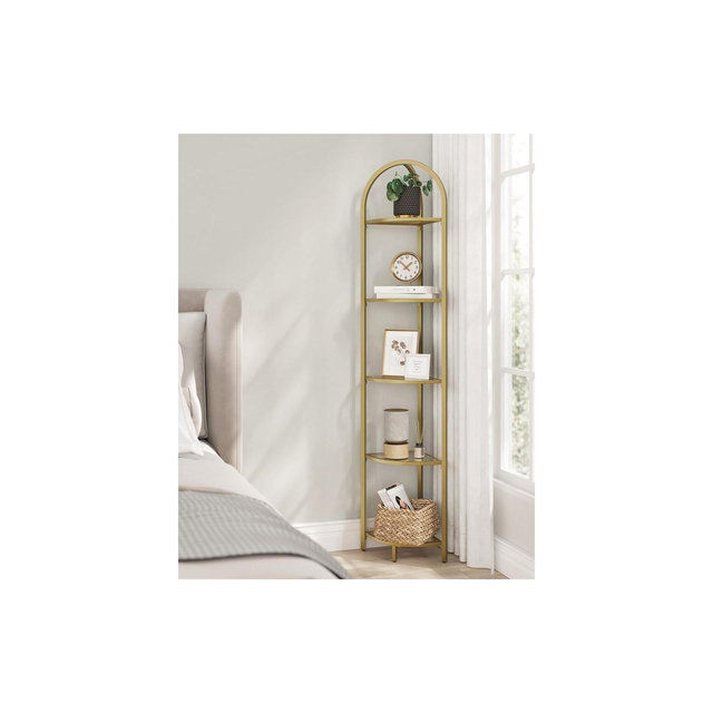 VASAGLE 5-Tier Corner Shelf Stand, Corner Bookshelf, Bathroom Organizer, Plant Stand Metallic Gold