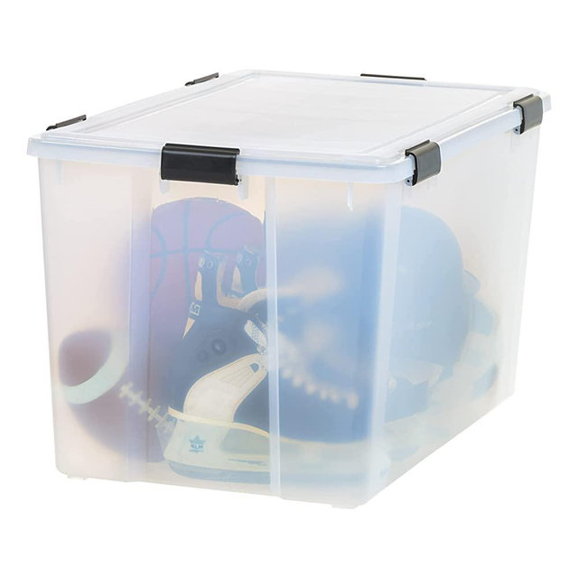 IRIS USA, Inc. UCB-XL Weathertight Plastic Storage Bin Tote Organizing Container with Durable Lid and Seal and Secure Latching Buckles, 156 Qt. - Single, Clear/Black