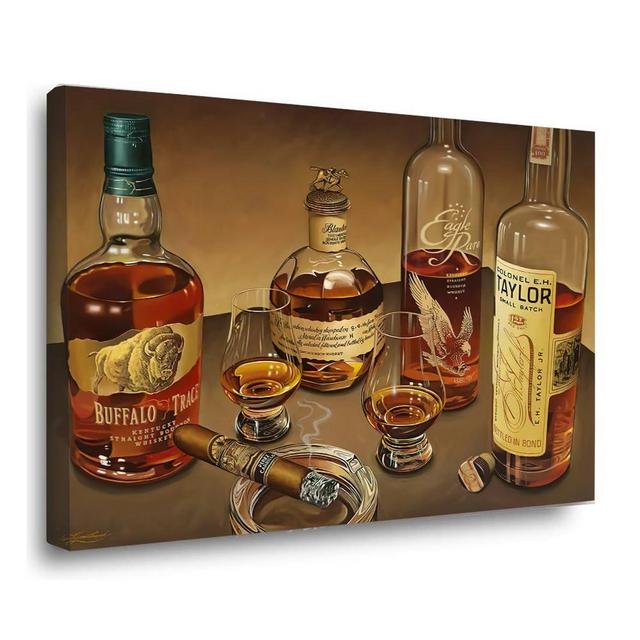 FUUVUNQI Four shots of Buffalo Trace bourbon. Original oil painting by Ian Greathead (Framed,12x18in)