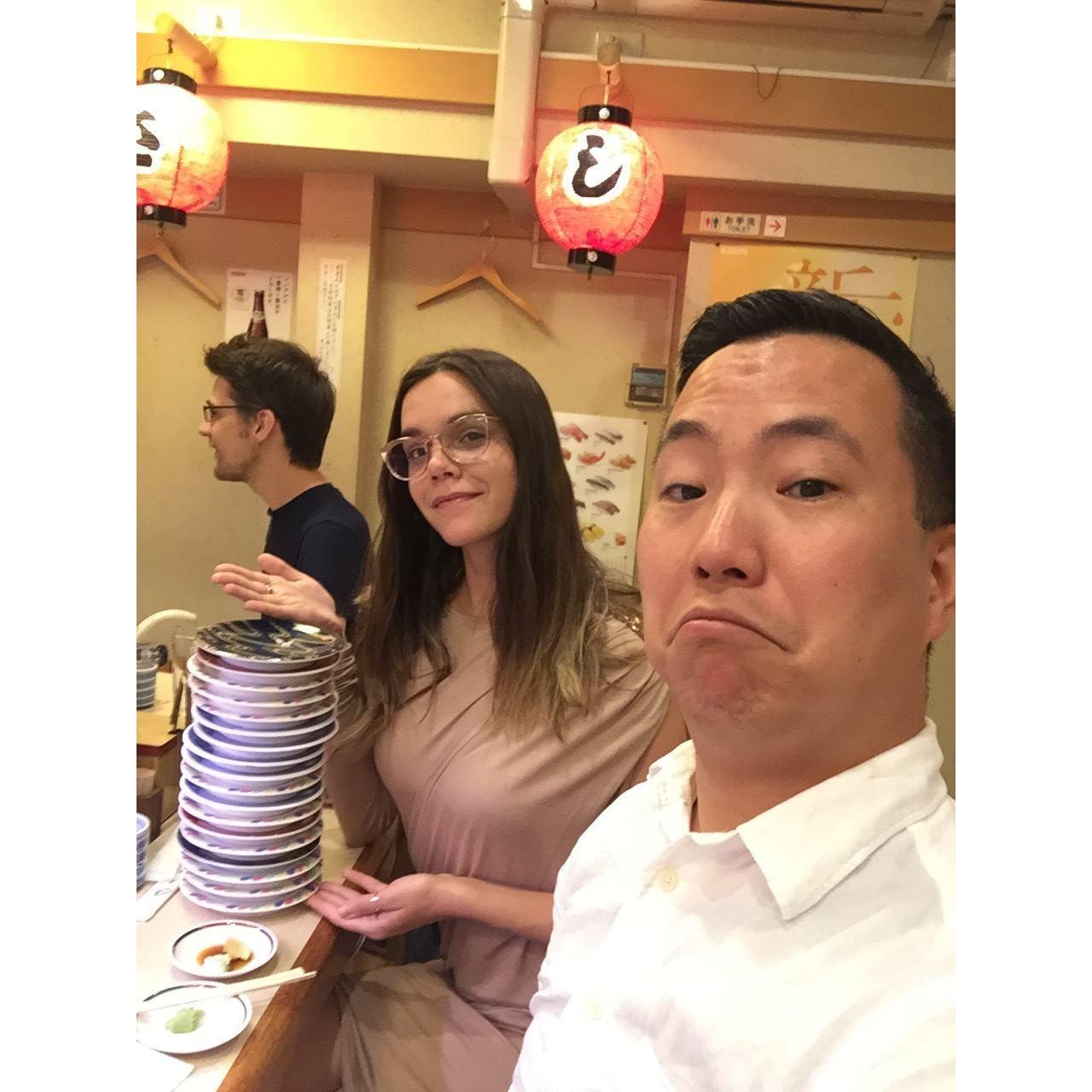 Stacking mad sushi plates in Kyoto, Japan (Summer 2018)