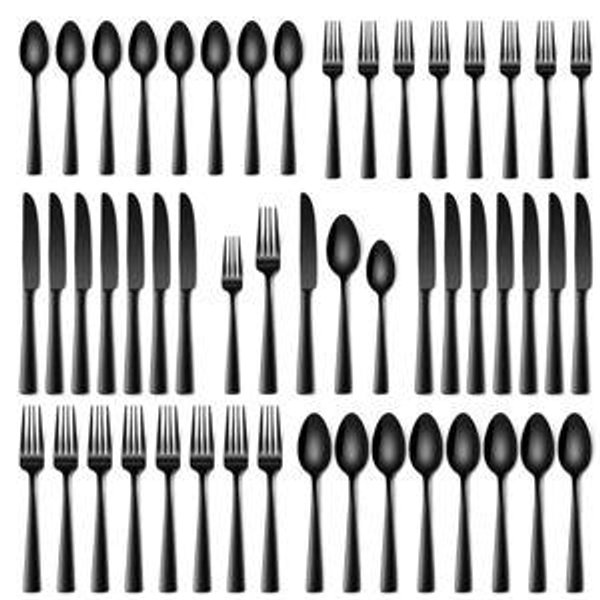 Stapava 40 Pcs Black Silverware Set, Food-Grade Stainless Steel Flatware Set for 8 Mirror Polished Cutlery Utensil Sets Include Dinner Knives Spoons and Forks Set Dishwasher Safe for Home Restaurant