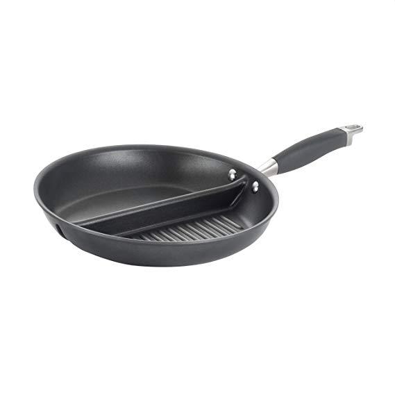 Anolon Advanced Hard-Anodized Nonstick 12.5-Inch Divided Grill and Griddle Skillet, Gray