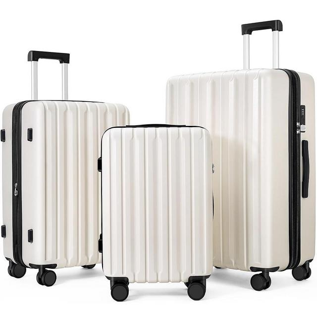 SHOWKOO Luggage Sets 3 Piece 100% PC Ultra Tough Hardside Expandable Suitcases Sets with TSA Lock Double Spinner Wheels (20in/24in/28in, White