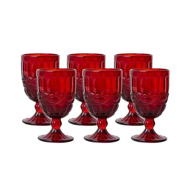 Vintage Colored Glass Goblet (Red)-8.7 Ounce - Pressed Pattern Wine Glassware Goblet