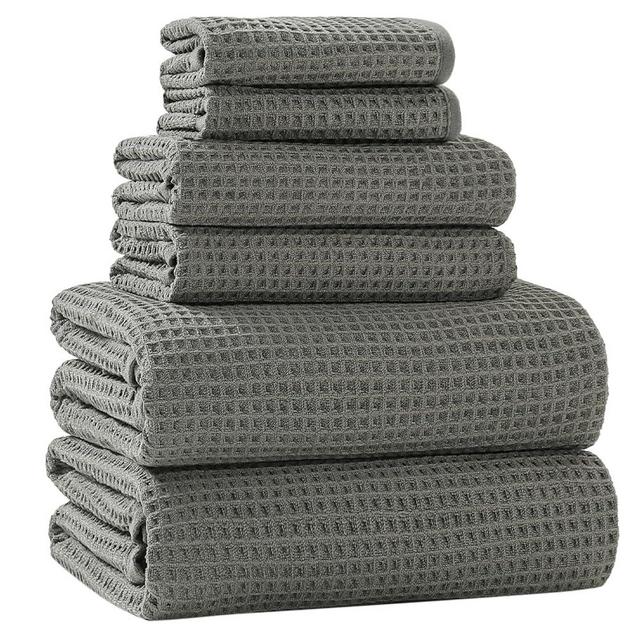Robmic 40 x 80 Inches Extra Large Bath Sheets Towels Microfiber Waffle Oversized Bath Towels for Bathroom Quick Dry Lightweight (Green,6PCS)