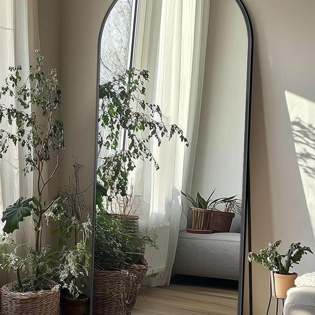 Coomily Full Length Mirror with Stand, 58"x18" Arched Full Body Mirror, Large Stand Up Aluminum Frame Floor Freestanding Hanging Leaning Mounted for Bedroom Living Room Entryway Black