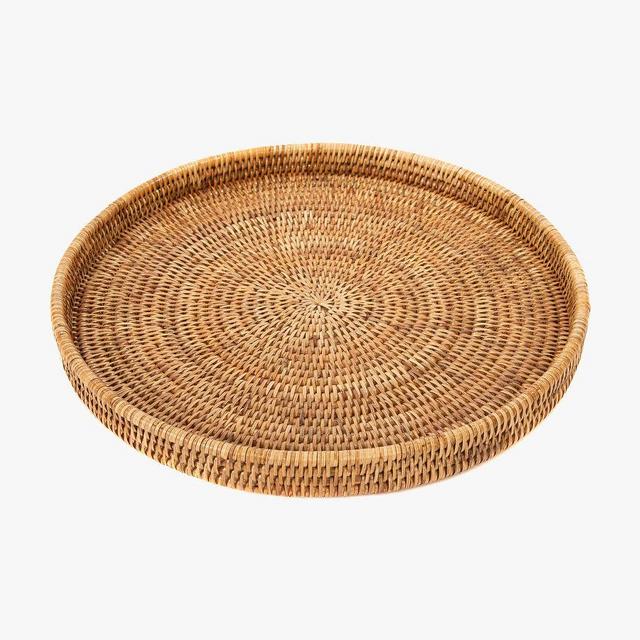 Tava Handwoven Rattan Round Serving Tray, 16" Diam., Natural