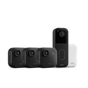 Blink Outdoor 2K+ and Video Doorbell – Two-year battery life, smart detection, Sync Module Core included – 3 Cameras + Video Doorbell (Black)