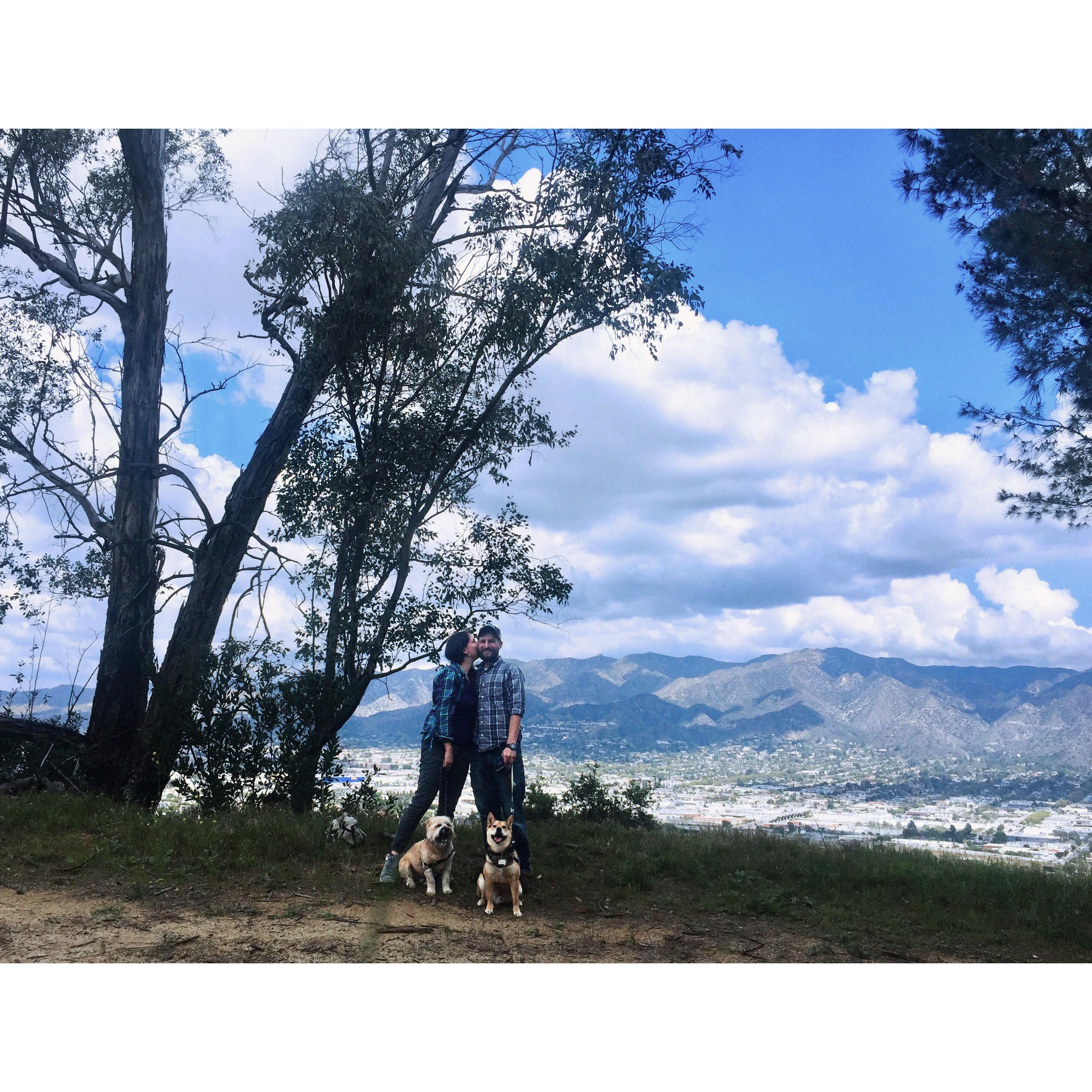 Engagement photo session hike with the pups at Griffith Park, March 2020 ( we social distanced and used an iphone with a timer to do these selfies)