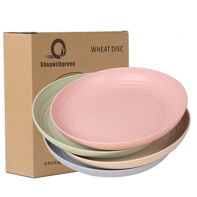 Shopwithgreen 10 Inch Wheat Straw Deep Dinner Plates - Microwave and Dishwasher Safe, Unbreakable Sturdy Plastic Dinner Plates