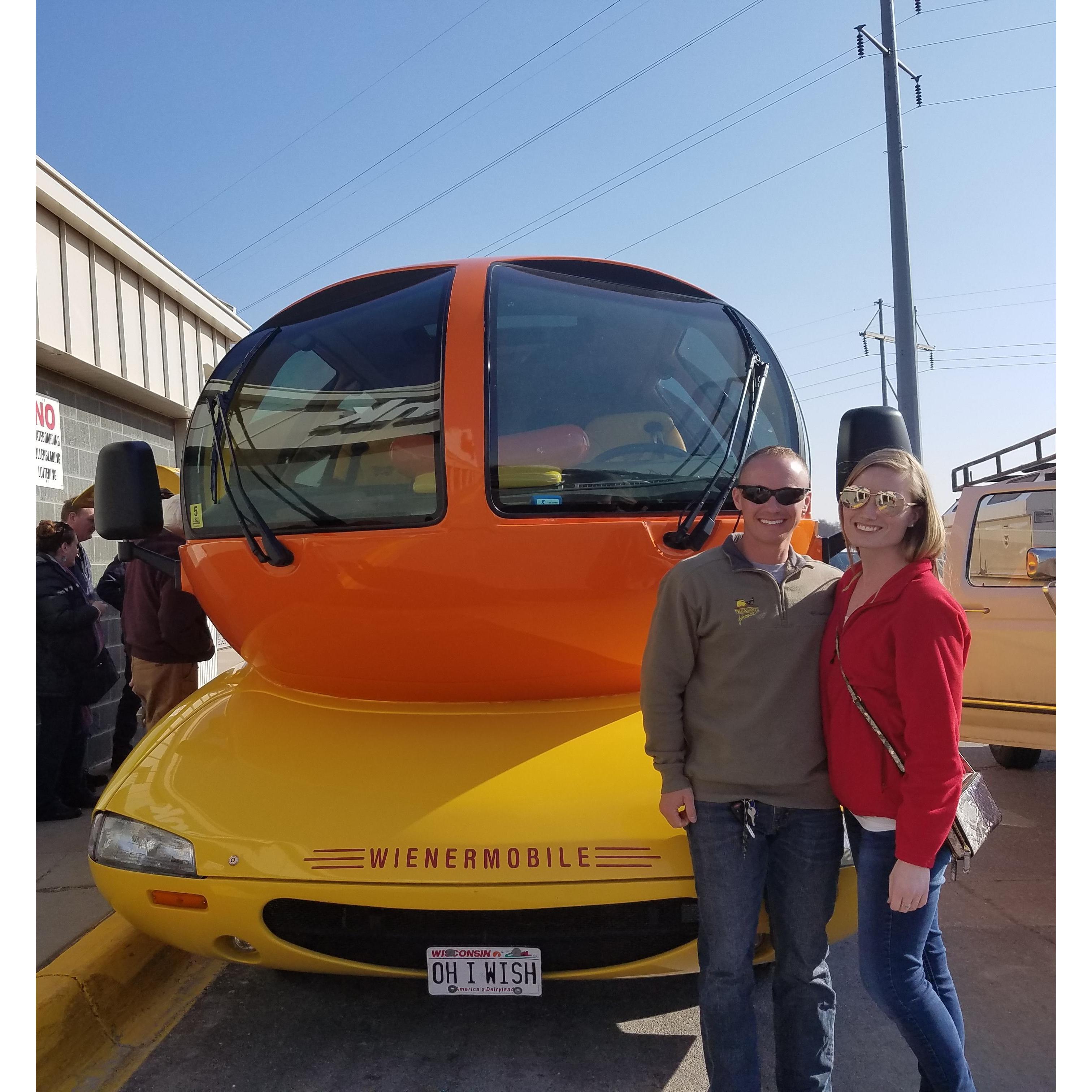 Our first picture together! Taken on our second date... and of course that had to include the Wienermobile! "Say Cheesy Hotdogs!"