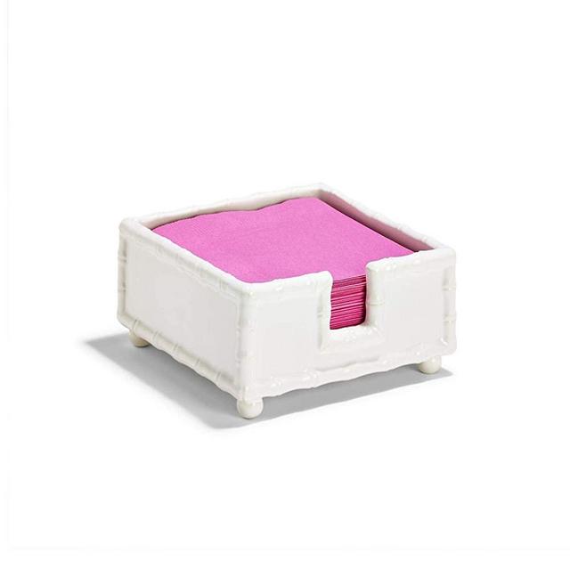 Two's Company Hampton Faux Bamboo Napkin Holder, STD, Pink, white