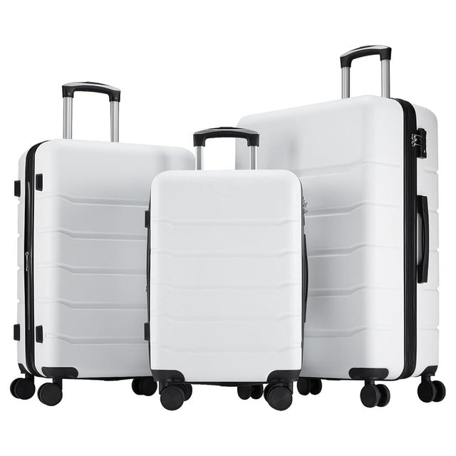 OLIXIS 3-Piece Suitcase Set, Hardside Luggages with Spinner Wheels, Lightweight ABS Hard Shell Travel Luggage, Expandable Carry-On Suitcase with TSA Approved Lock–White(20+24+28 Inch)
