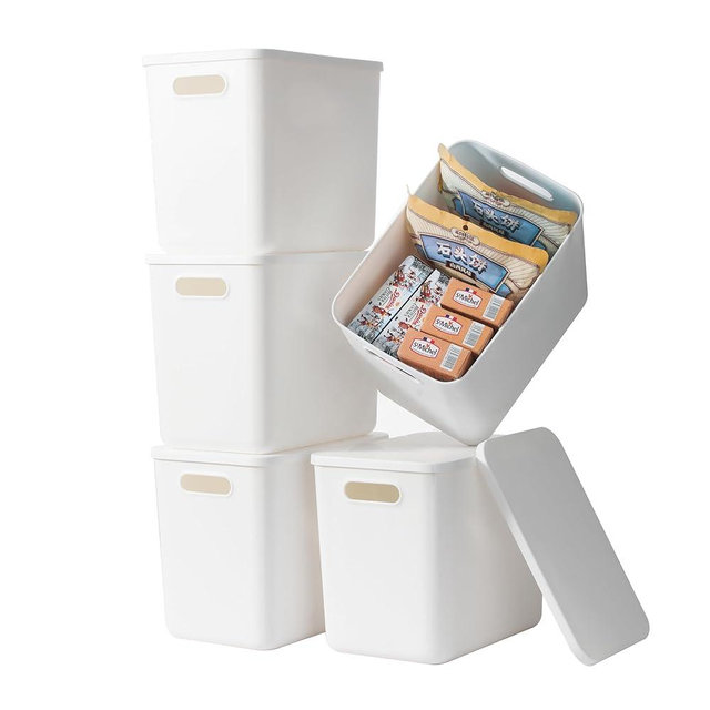 Gaoaodeyu 5 pack large plastic White storage bins with Lids, Toy Box Chest with Handle，Organizer Containers Baskets for Baby,Nursery，Shelves，Playroom, Bedroom，Office,Closet，home (White, 5L)