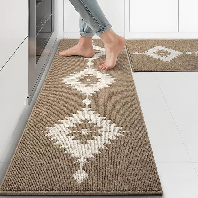 UNIBATH Farmhouse Kitchen Rugs Sets of 2, Beige Kitchen Mat Set for Floor Non-Slip Washable, Absorbent Resist Dirt Polypropylene Large Long Runner Rug, Western Boho Rug for Sink, 24x35+24x59