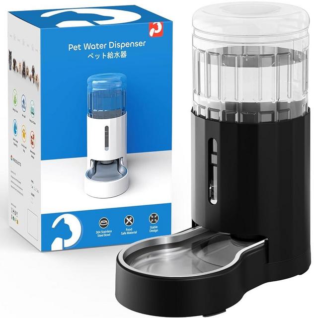 CZPET Automatic 7L Dog and Cat Water Dispenser with Stainless Steel Bowl Gravity Waterer,100% BPA-Free,Large Capacity and Drinking Area Noise-Free for Pets(7L Water Dispenser, Black)