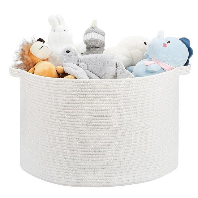 Ravinte Large Storage Basket - 22"x 22"x 14" Blanket Basket for Living Room, Baby Toy Storage Basket, Cotton Rope Basket Woven Laundry Basket (White)