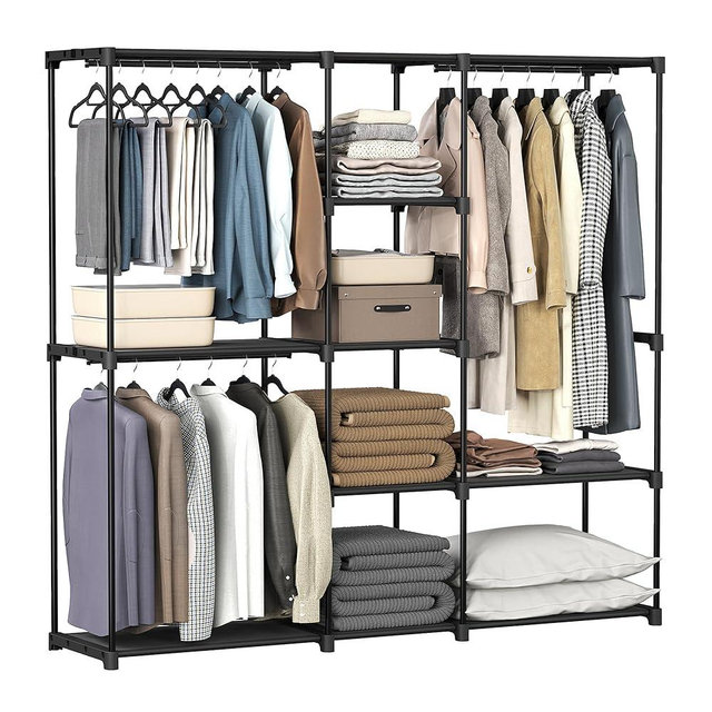 SONGMICS Portable Closet, Freestanding Closet Organizer, Clothes Rack with Shelves, Hanging Rods, Storage Organizer, for Cloakroom, Bedroom, 71.7 x 16.9 x 71.7 Inches, Black URYG037B02