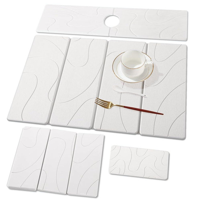 3 PCS Large Stone Dish Drying Mat for Kitchen Counter, Quick Dry Stone Dishes Mats, Sink Faucet Mat, Minimalist Water Absorbing Diatomaceous Earth Drying Pad for Countertop Tableware, Bottles