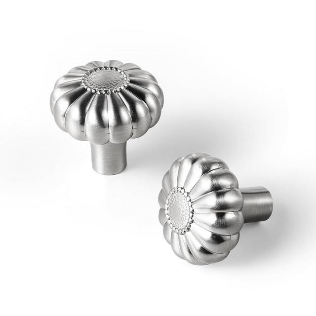 Yanxia 12 Pack Elegant Floral Satin Nickel Cabinet Knobs, Bloom Drawer Pulls for Kitchen, Dresser Cabinet Hardware for Bedroom, 1-1/4 Inches Diameter Handles