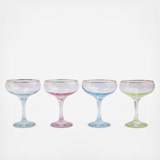 Rainbow Assorted Coupe Champagne Glass, Set of 4