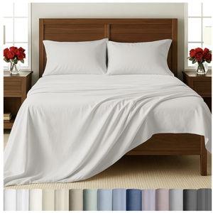 California Design Den 100% Cotton Sheets Queen Size Set - 500 Thread Count Sateen, Deep Pocket Sheets & Pillowcases, Soft Luxury - True Ivory