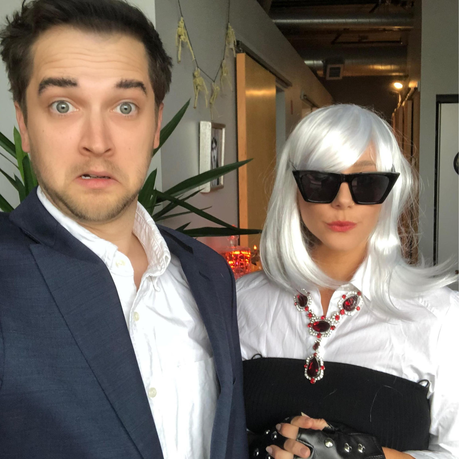 Quarantine Halloween! We went as Moira and Johnny Rose from Schitt's Creek
