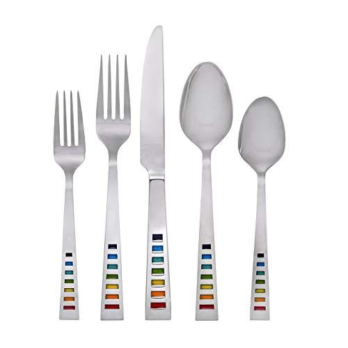 Fiesta 641020R Celebration 20-Piece Flatware Silverware Set, Service for 4, Stainless Steel, Includes Forks/Knife/Spoons