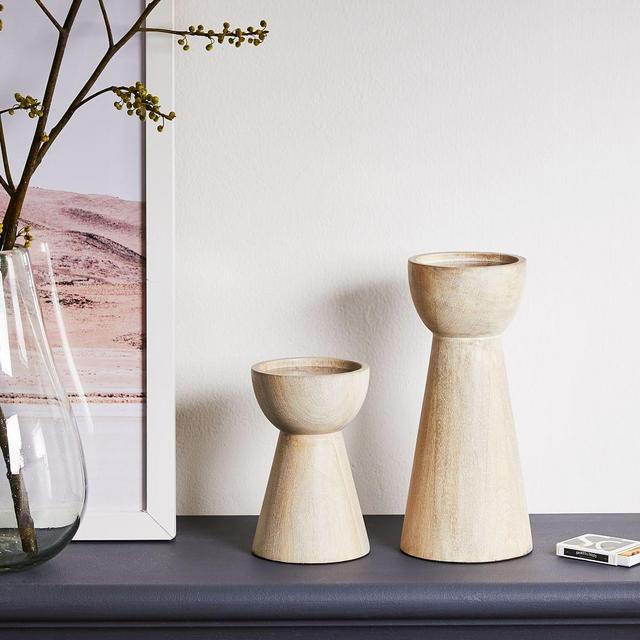 Pure Wood Pillar Holder, White, Small and Large, Set of 2