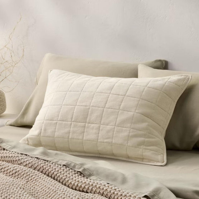 Standard Heavyweight Linen Blend Quilt Pillow Sham Natural - Casaluna™: Rayon & Cotton, Zipper Closure, OEKO-TEX Certified - Natural, Standard