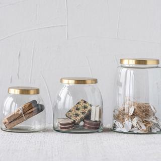 3-Piece Ranch Glass Jars with Brass Lid Set