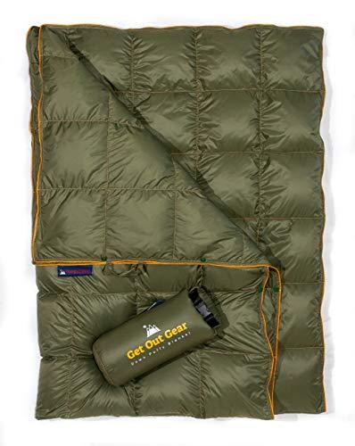 Get Out Gear Down Camping Blanket - Puffy, Packable, Lightweight and Warm | Ideal for Outdoors, Travel, Stadium, Festivals, Beach, Hammock | 650 Fill Power Water-Resistant Backpacking Quilt