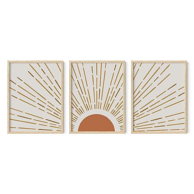 HAUS AND HUES - Bohemian, mid century Modern wall art, Boho Art, Neutral, Sun wall decor (12x16, Framed Beige)