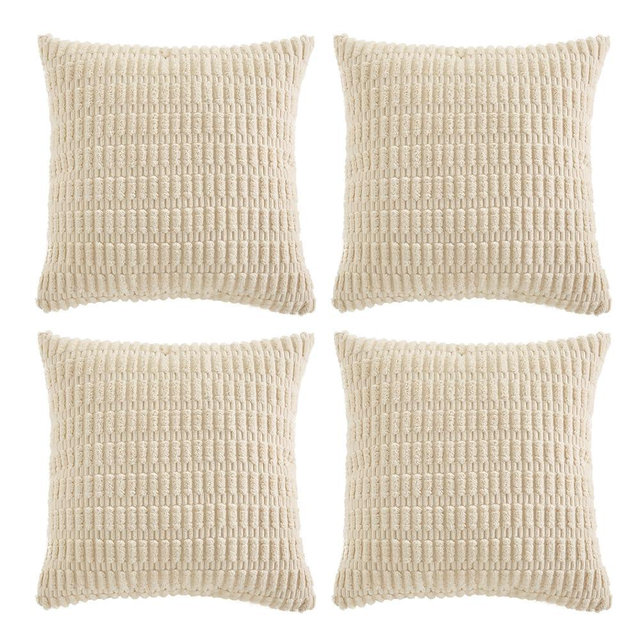 Fancy Homi 4 Packs Boho Cream Decorative Throw Pillow Covers 26x26 Inch for Living Room Couch Bed Sofa, Rustic Modern Farmhouse Home Decor, Soft Plush Corduroy Beige Cute Square Cushion Case 66x66 cm